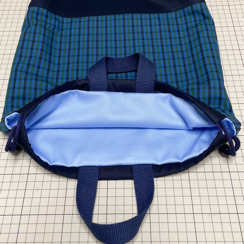 青いファミリアチェックのレッスンバッグセット 入園入学 シューズ