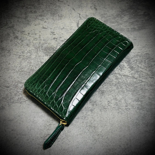 クロコダイル 長財布 シャイニング加工 一枚革 大容量 カード15枚