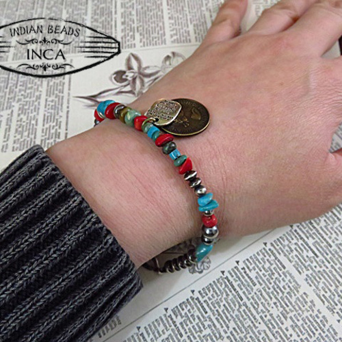 インディアンジュエリー ターコイズ ブレスレット コイン シルバー925