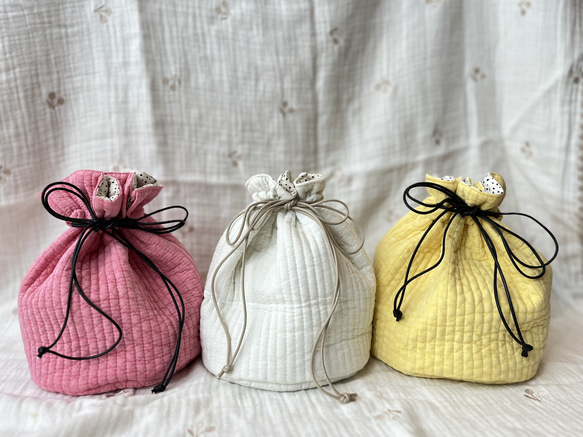 ヌビキルティング巾着バッグ【チェリーピンク】 雑貨・その他