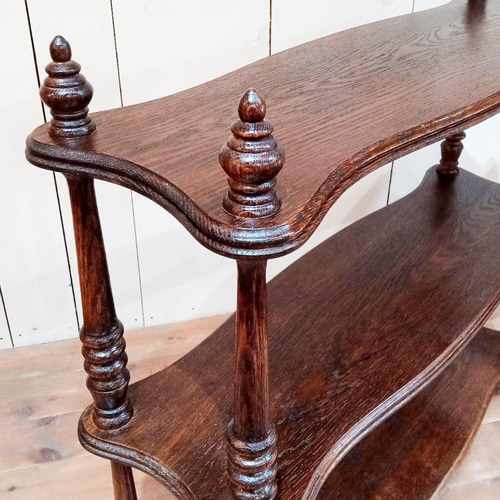 オーク材アンティーク3段シェルフW900 くり棒オープンシェルフ（ウッド