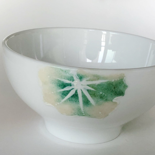 エナメル絵付けのお茶碗＆カフェオレボウル・葉っぱ マグカップ 広がる