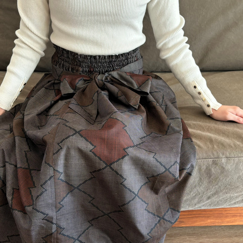 一点モノ】大島紬 着物リメイク ギャザー スカート & スヌード 〜 四季