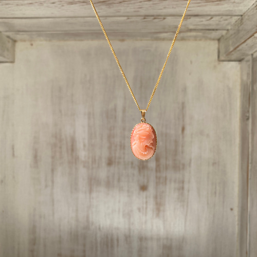 k18.ピンク珊瑚ペントップ.カメオ女性像. ネックレス・ペンダント