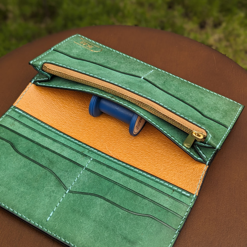 レザー 本革 ロングウォレット(長財布） ターコイズグリーン 長財布