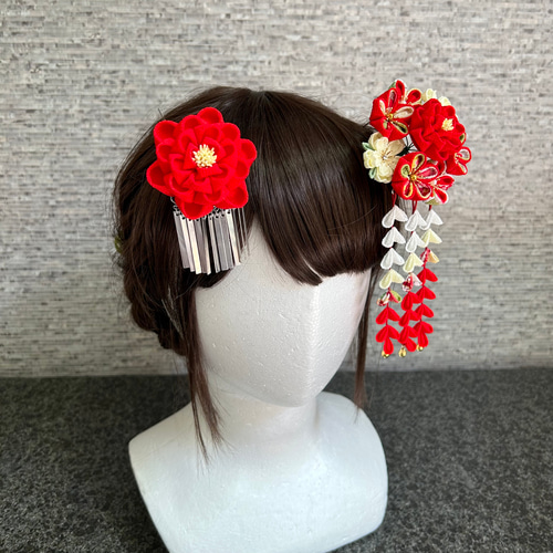成人式 七五三 つまみ細工かんざし 椿 梅 桜 赤 黄色 レモン *髪飾り