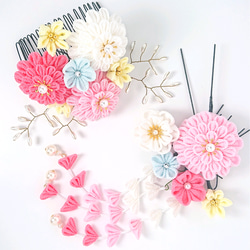 つまみ細工】華笑み ピンク 髪飾り 9点セット 七五三 7歳 成人式 卒業