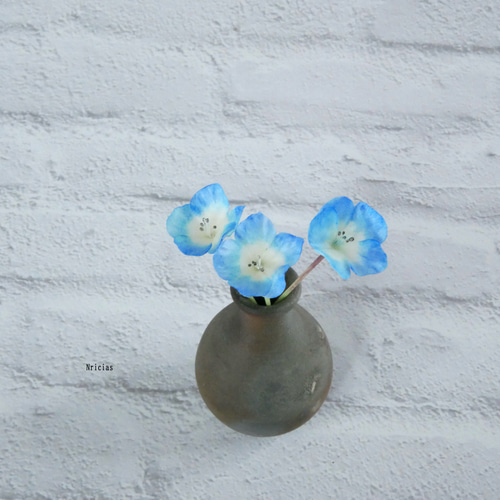 再販＞ ネモフィラ グラデーションブルー 3本✿クレイフラワーNO.N1