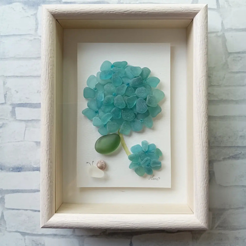 シーグラスアート（紫陽花/梅雨/ボックスフレーム付） その他アート