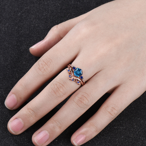 リーフリング 12月誕生石 天然ロンドンブルートパーズリングセット 9月