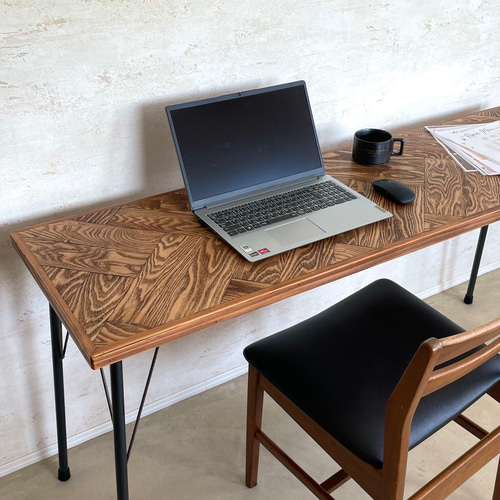 ヘリンボーンPCデスク W1,500×D450 アイアン脚 鉄脚 ダイニング