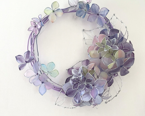 一点物】紫陽花のミニリース ビンク紫系 ワイヤーアート ディップ