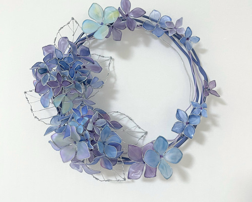 一点物】紫陽花のミニリース 青紫系 ワイヤーアート ディップフラワー