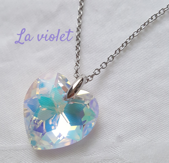 スワロフスキーパーツ使用 大粒1.8cm! ハートネックレス - クリスタル