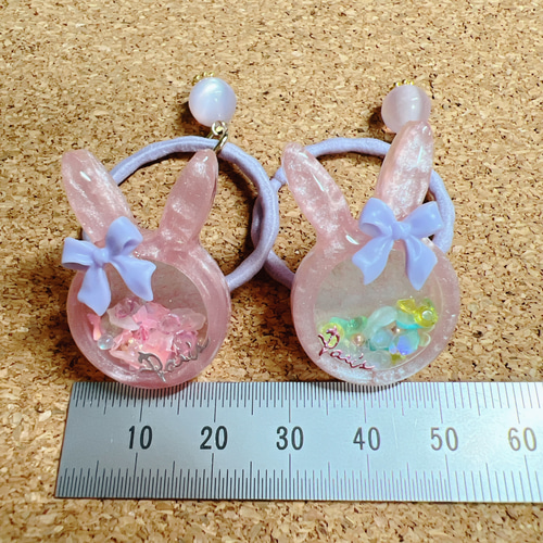 NO 351 レジン ヘアゴム ブローチ ハンドメイド 猫とうさぎ NO 351