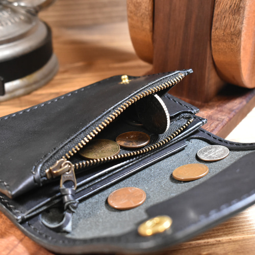 ショートトラッカーウォレット130 栃木レザーブラック 手縫い その他