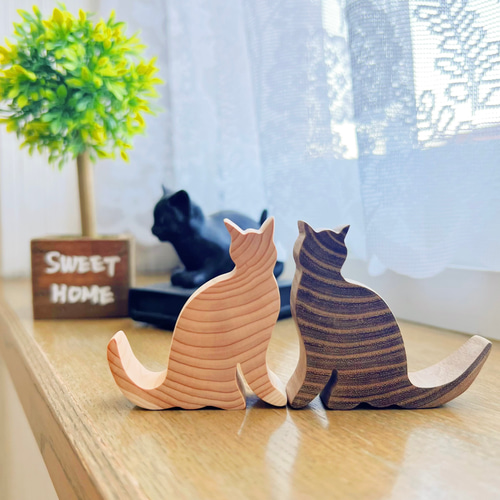 猫 置物 木製 1匹 バラ売り 天然 インテリア オブジェ ナチュラル