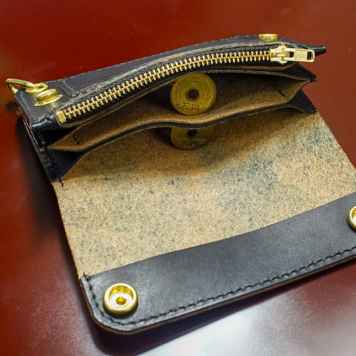 栃木レザー 茶芯トラッカーウォレット 手縫い ミドル タンニン鞣し