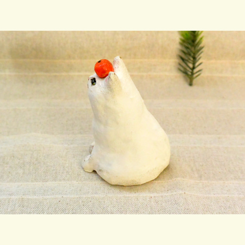 ネコの鏡餅（C）オーブン陶芸 白猫 ネコ餅 みかん付 置き物 お正月の