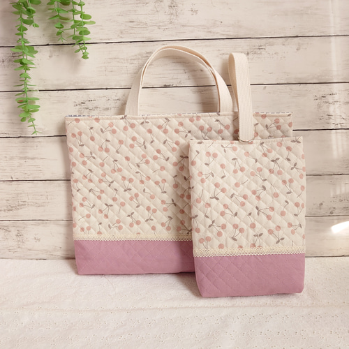 さくらんぼ入園入学5点セット/レッスンバッグ/手提げバッグ/お稽古