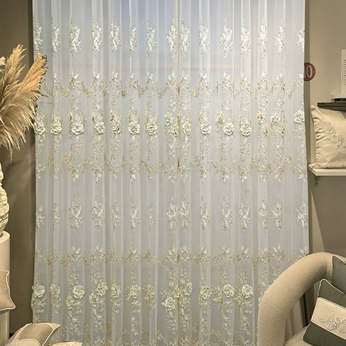 レースカーテン 高級 おしゃれ カーテン 刺繍 UVカット 立体刺繍