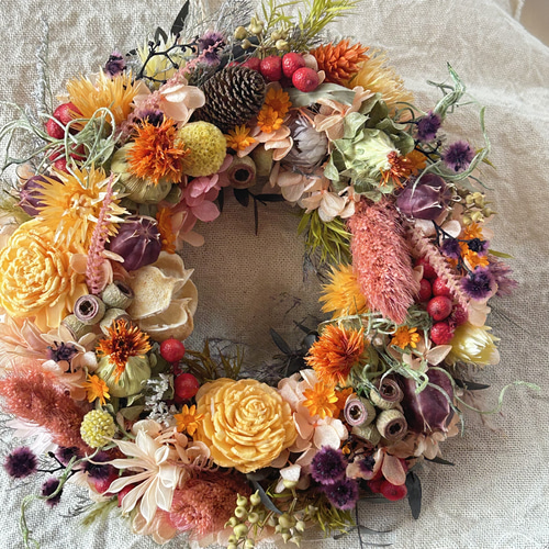 □秋を楽しむオレンジリース□ プリザーブドフラワー ドライフラワー