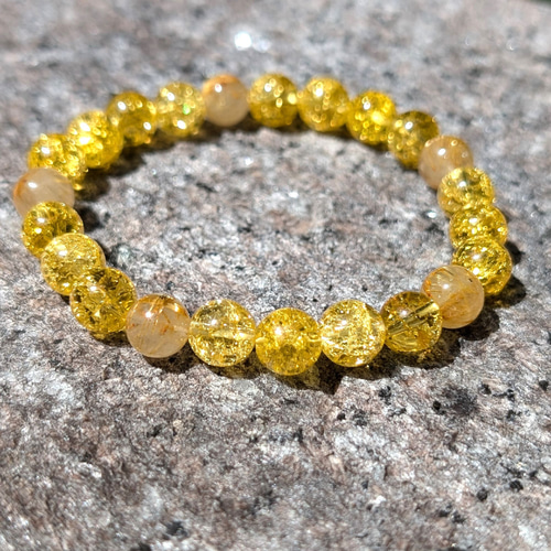 ゴールド ルチルクォーツ シトリンクラック ブレスレット 8ミリ 数珠