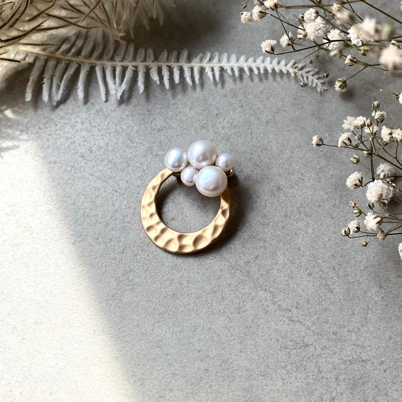 ブローチ】淡水パールのデザインリングブローチ フォーマル/入学式 卒