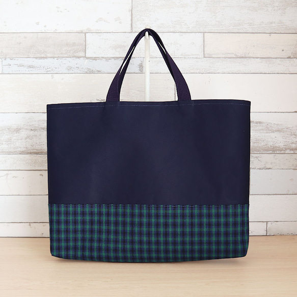 ファミリア風 緑チェック マチあり レッスンバッグ お稽古バッグ