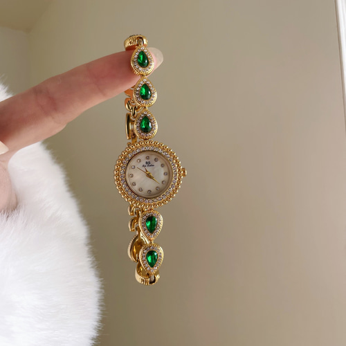 円形 せきえい 色付きの石 レディース腕時計 チェーンベルト 腕時計