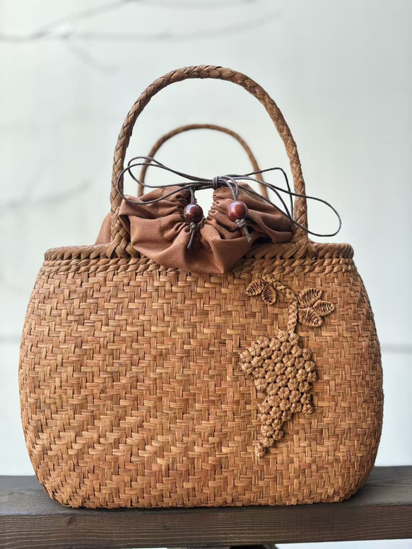山葡萄籠バッグ 手作り 山葡萄かごバッグ 内布あり 網代編み