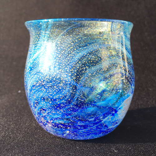 麻炭ガラス／練り込みマーブル酒盃『地球』桐箱入り おちょこ・ぐい呑