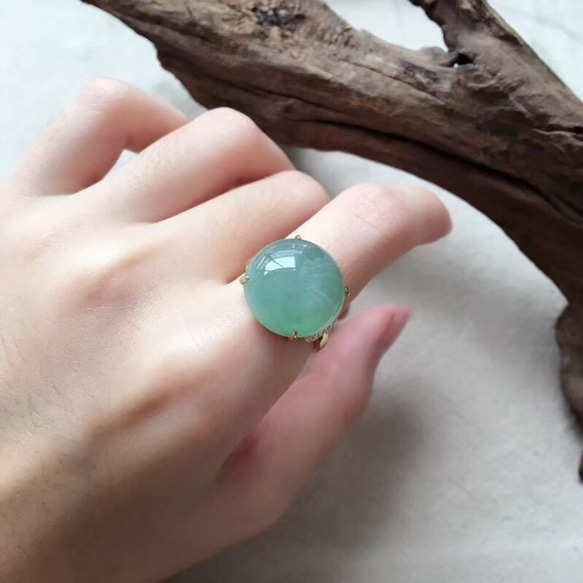 359 受注制作 k18金ゴールド ミャンマー産 大粒 天然 薄青緑系 本翡翠