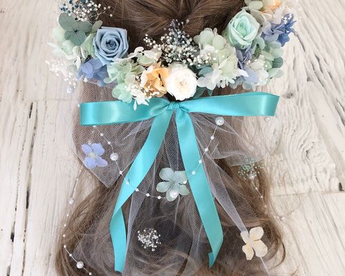 ブーケの様な髪飾り グリーン ミント 緑 ヘッドドレス ヘッドドレス