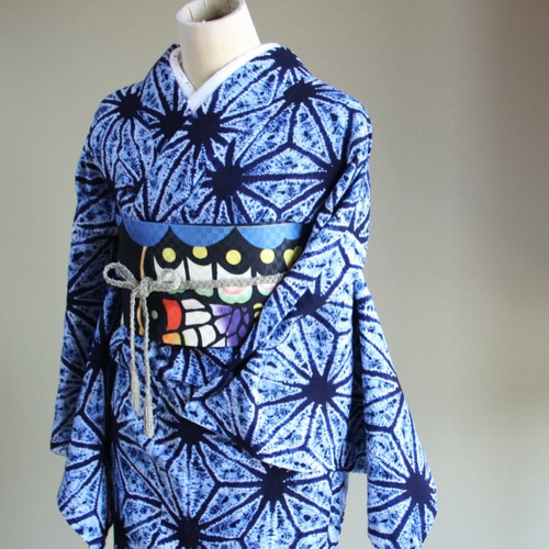 ◇有松鳴海絞り◇【濃紺+水色】ブリティッシュな麻柄が大人かっこいい