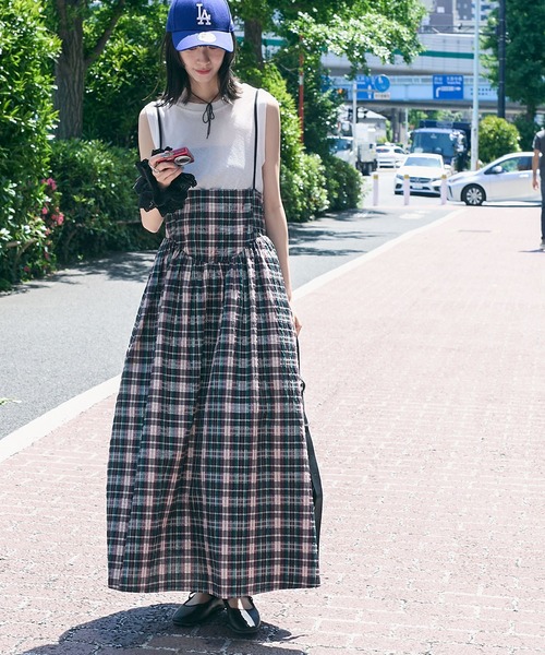 forksy.】セットアップ対応 サッカーチェック柄シャーリングキャミ