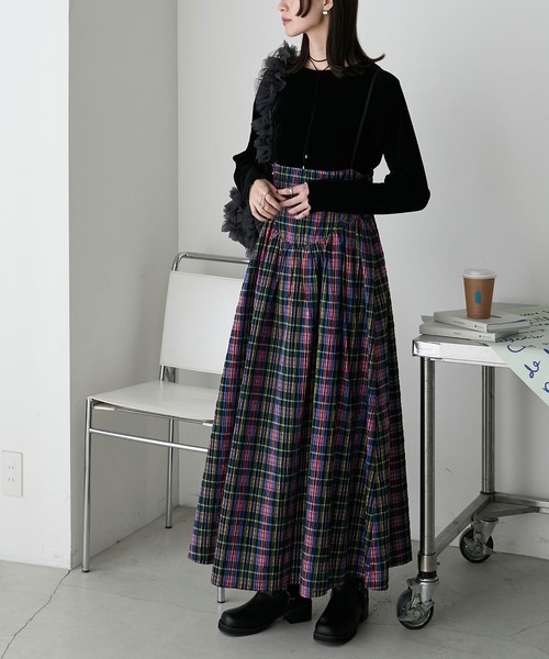 forksy.】セットアップ対応 サッカーチェック柄シャーリングキャミ