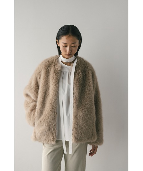 セール】ノーカラーファージャケット（ノーカラージャケット