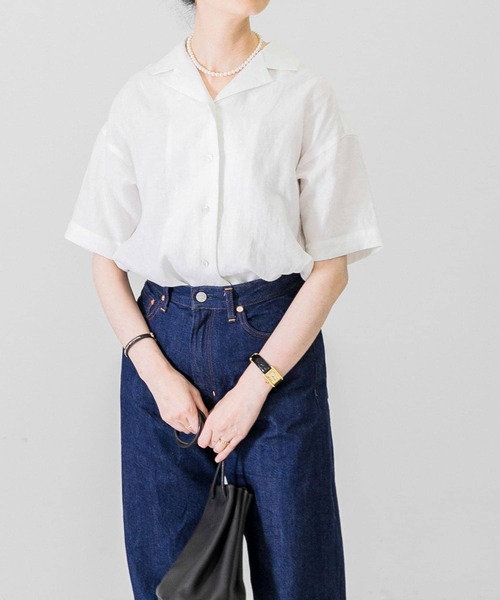 かぐれ（カグレ）の「リネンオープンカラーシャツ（Tシャツ/カットソー