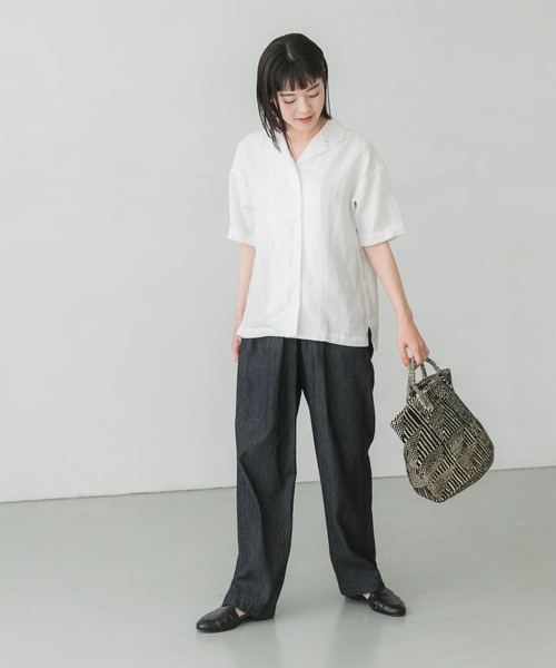 かぐれ（カグレ）の「リネンオープンカラーシャツ（Tシャツ/カットソー