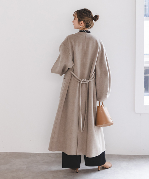 Noble（ノーブル）の「Super160sパフスリーブロングコート（ノーカラー