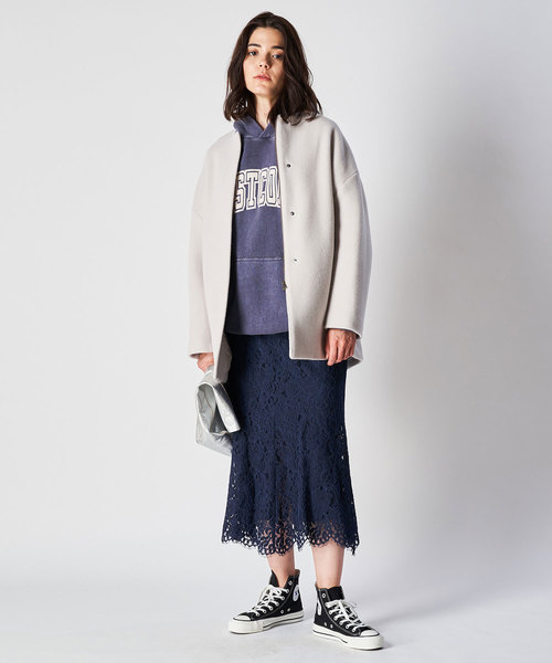 ウィムガゼット ノーカラー エコファー コート ボア ジャケット