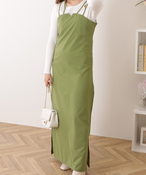 セール】ビスチェ風 キーネック タイト マキシ ワンピース（ジャンパー