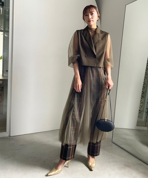 Ameri（アメリ）の「TAILORED VEST SET SHEER DRESS（ワンピース