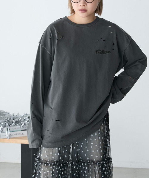 forksy.】ダメージ加工ワンポイント刺繍ピグメントロンT forksy.│MONO