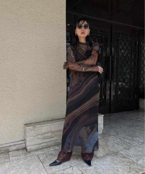 Ameri（アメリ）の「CROOKED STRATUM SHEER DRESS（ワンピース）」 - WEAR