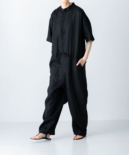 かぐれ（カグレ）の「リネンハーフスリーブオールインワン（サロペット