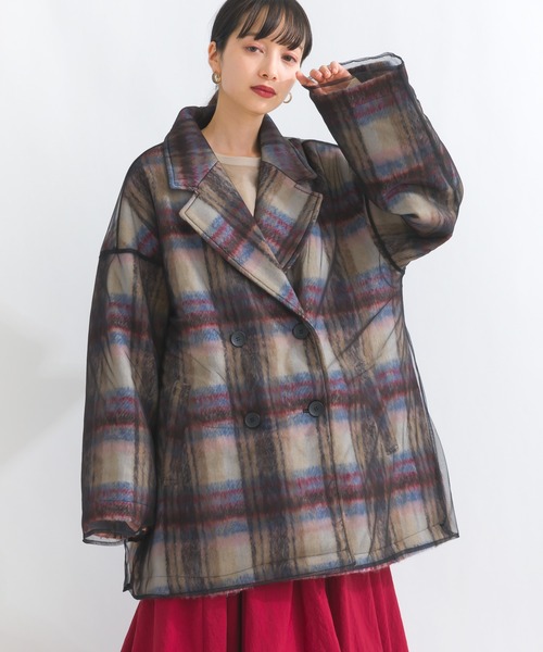 シャギーチェックチュールレイヤードPジャケット（テーラード