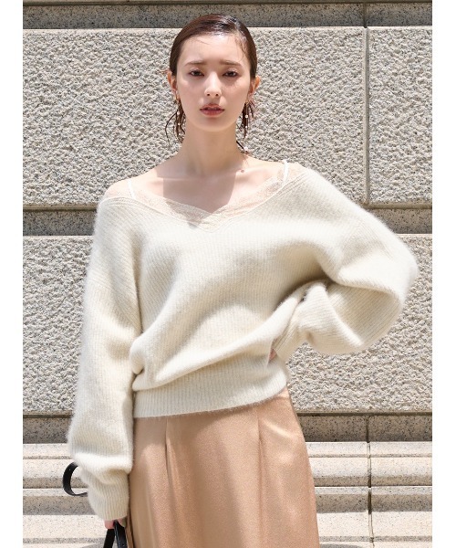 FRAY I.D（フレイアイディー）の「レーストリムラクーンニット（ニット