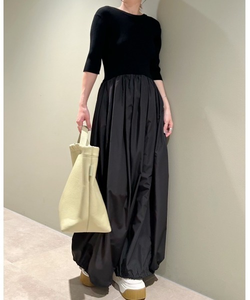 emmi（エミ）の「【emmi atelier】ニットドッキングタフタワンピース